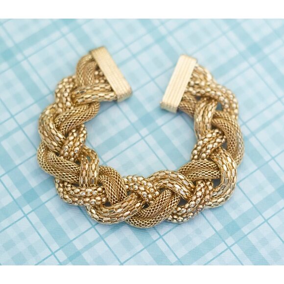 Vintage Large Ropes Gold Tone Bracelet - 7.5 inch - L20 - Picture 1 of 3